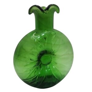 Mid Century Green Glass Vase - Donut Shaped